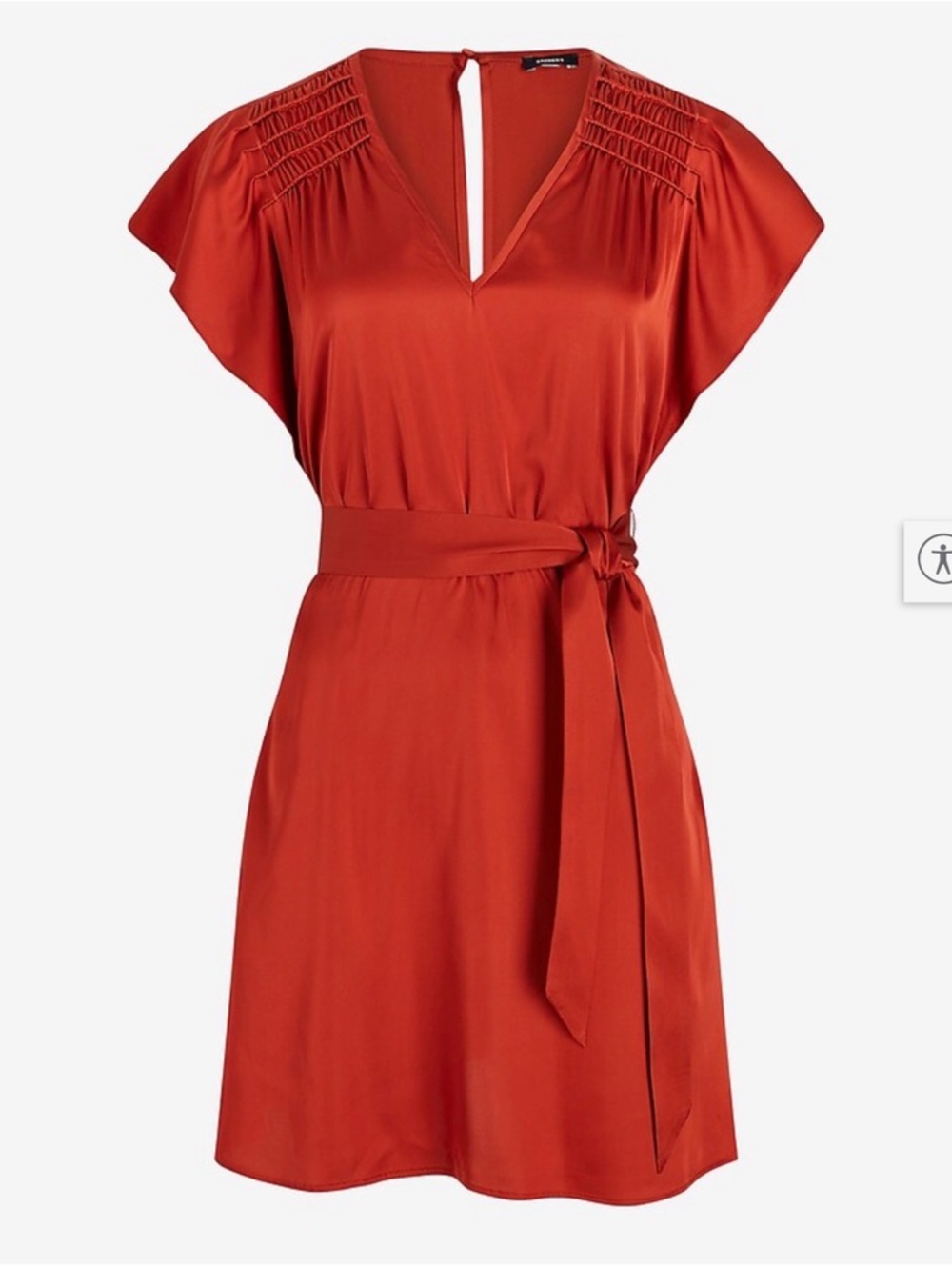 Express Satin V-Neck Flutter Sleeve Tie Waist Mini Dress - Burnt Orange